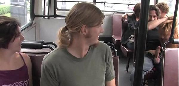  Busty brunette fucked in public bus